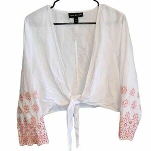 Lane Bryant Tie-Front Blouse Eyelet Shirt Women's Crop Top Hippie